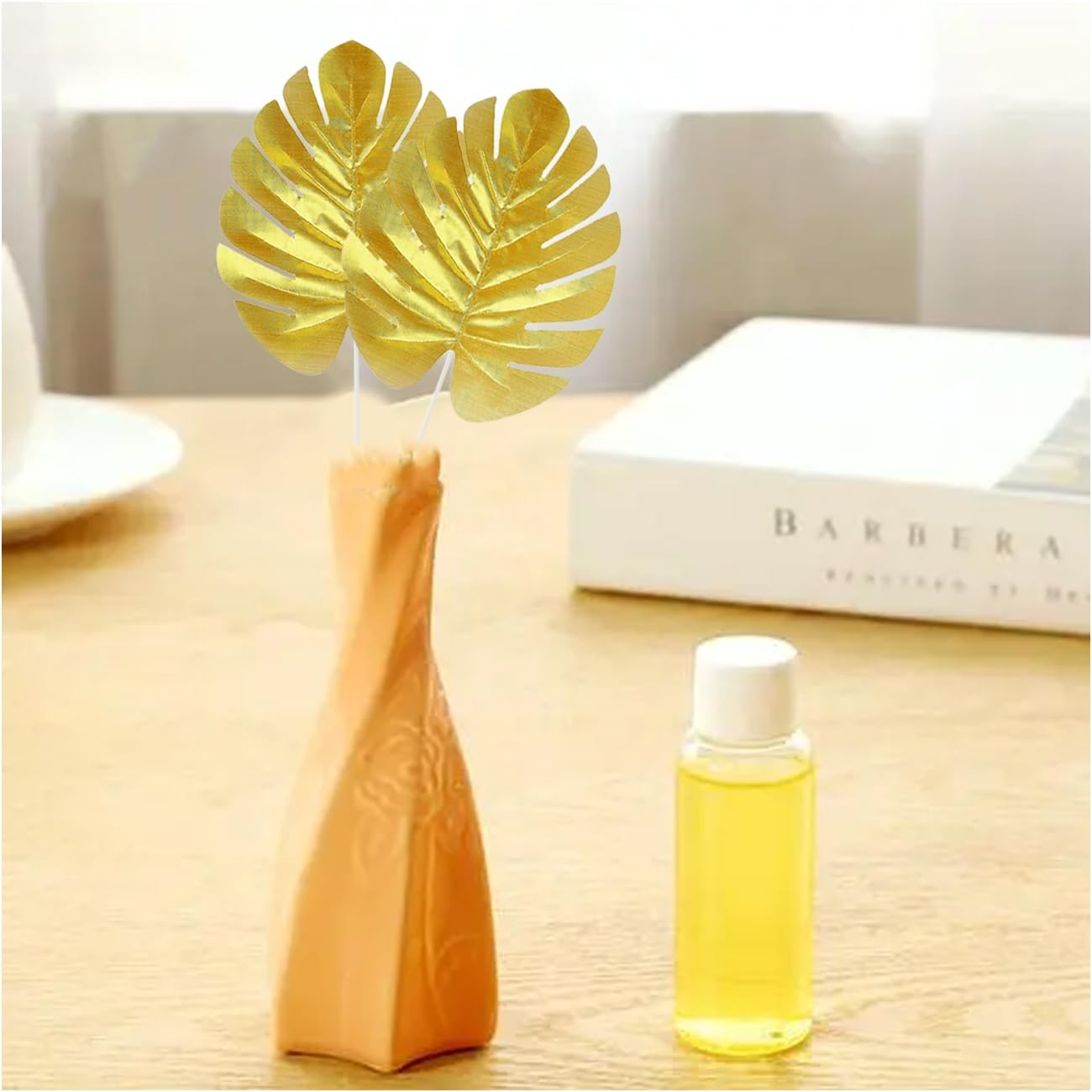 10 Pcs Artificial Gold Palm Leaves Tropical Party Leaves Table Wall Decoration