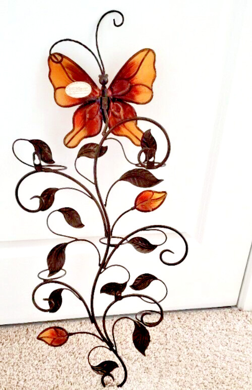 31″ Stained Glass Wall Sconce Tea Light Holder Bronze color Metal