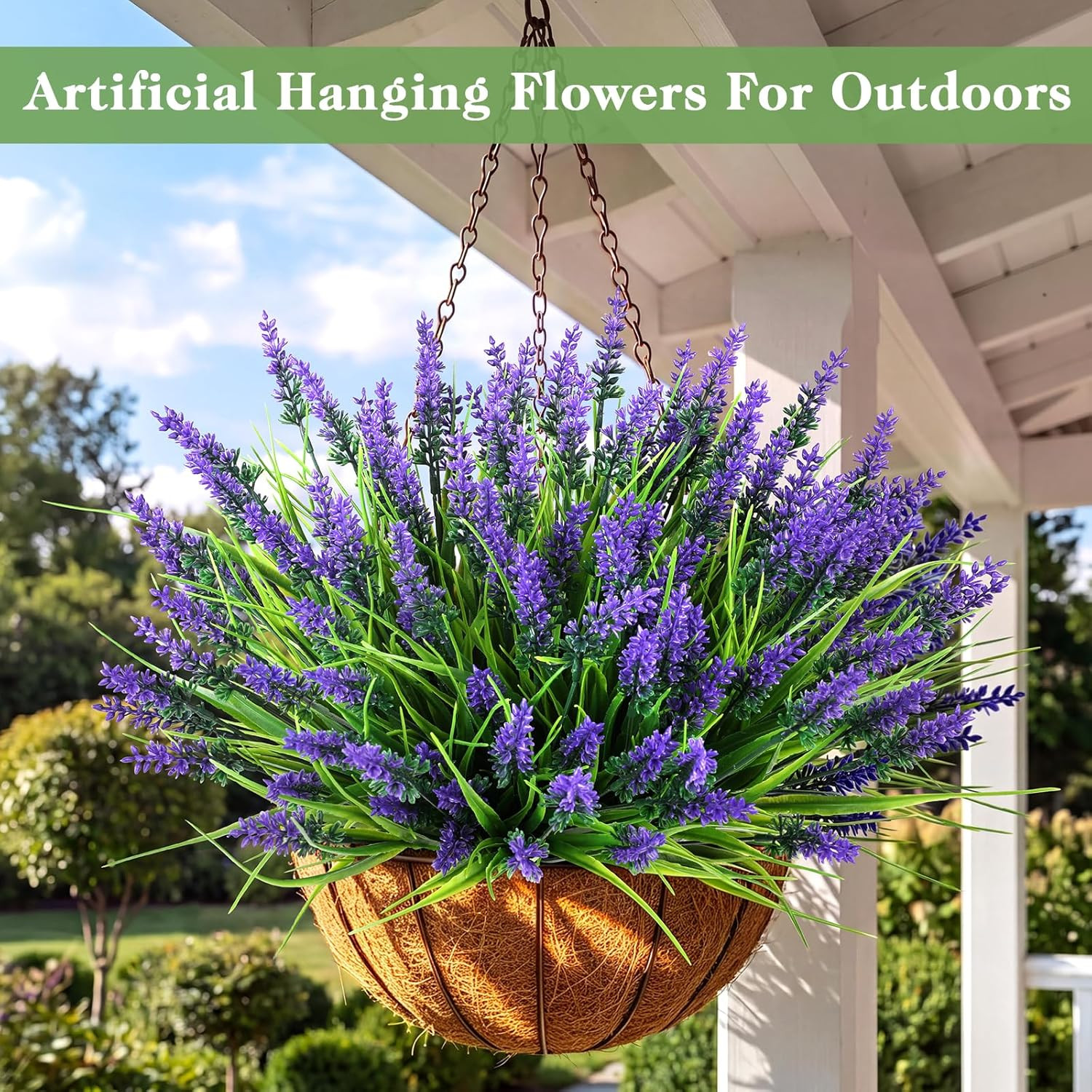 16 Bundles Faux Outdoor Plants, UV Resistant Fake Lavender & Monkey Grass, Reali