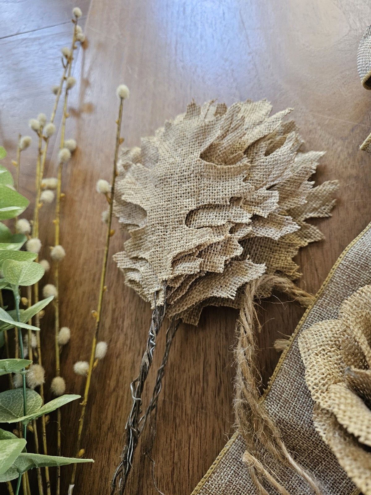 Burlap Hydrangea Roses Leaves Faux Eucalyptus Bushes Stems DIY Bundle Lot