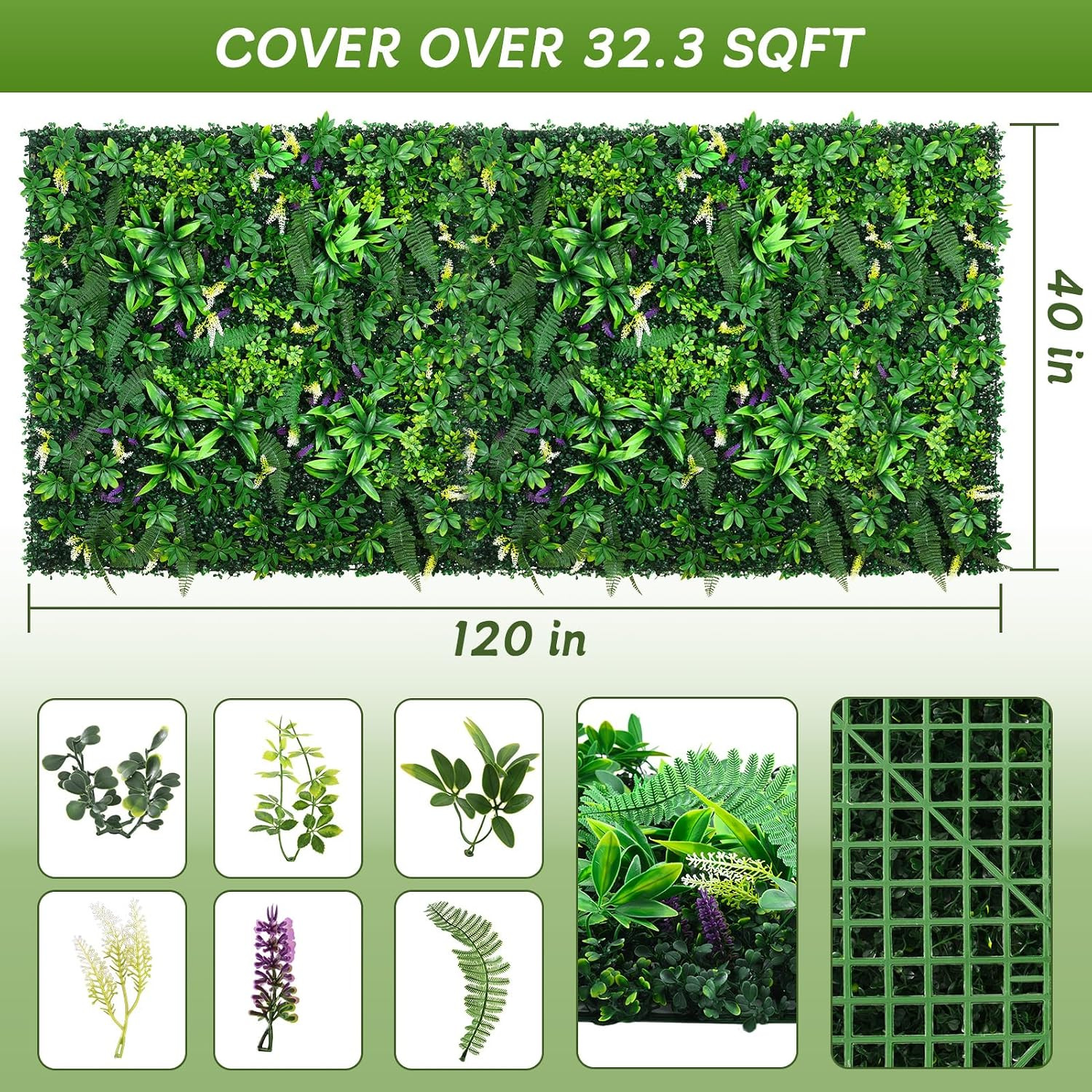 Artificial Grass Wall Panels 40″X120″(33.3 Sqft), Hedge Green Wall Decor Backdro