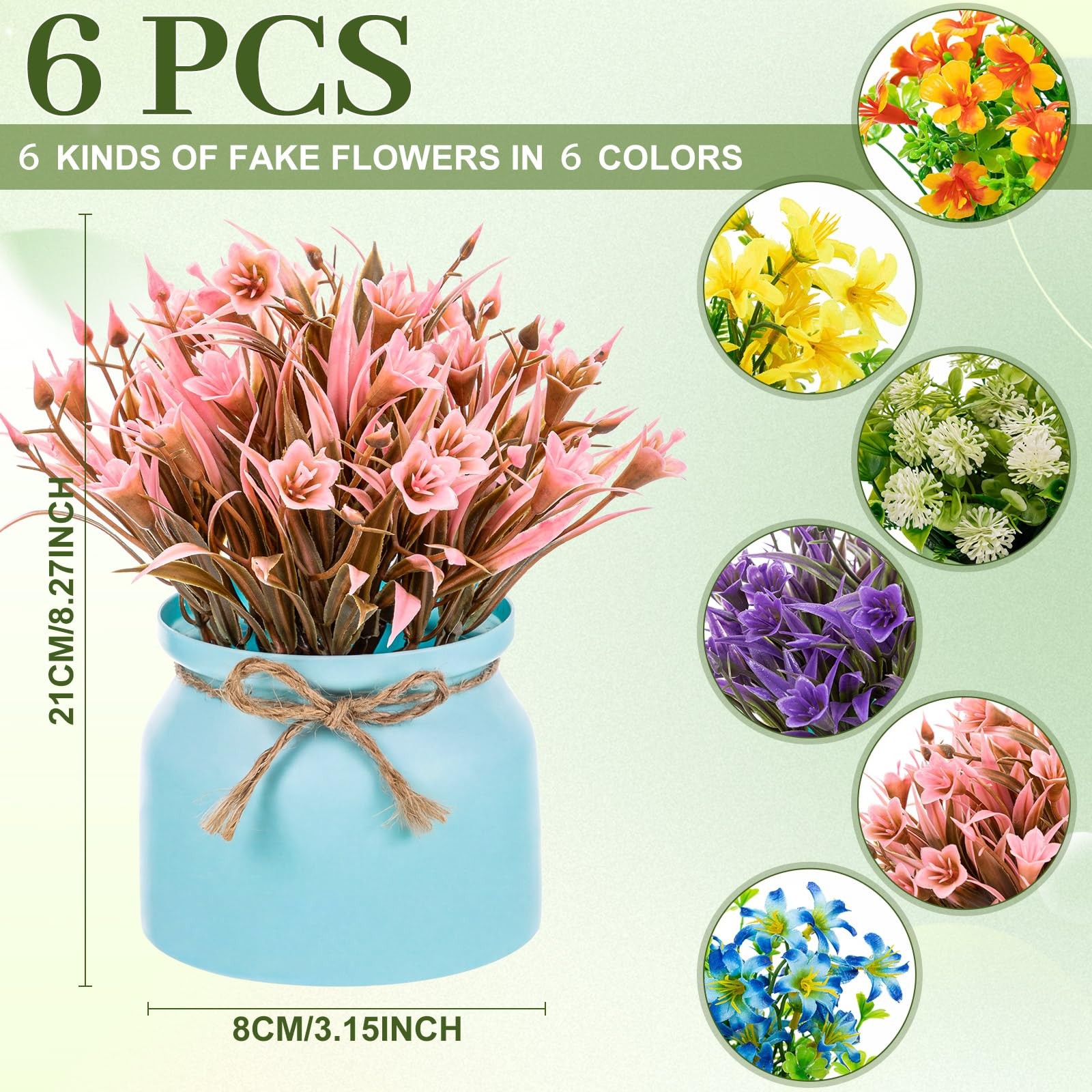 6 PCS Large Spring Artificial Flowers Potted Fake Floral Plants Macaron Pot