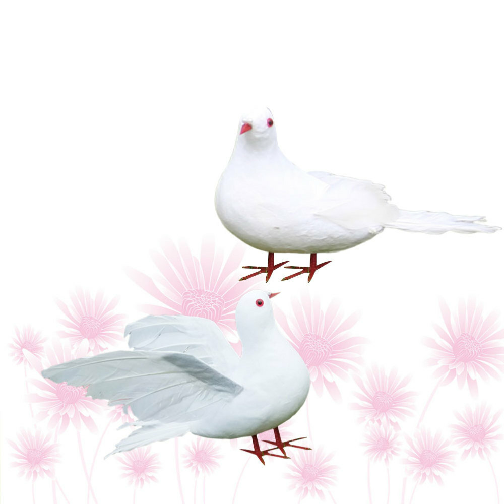 2PCS Pigeon Model Artificial Feature Doves Pigeon Figurine White Bird Decor