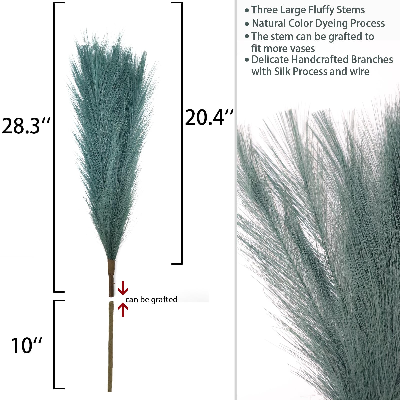 5 PCS 30″ Dark Green Pampas Grass Tall Fluffy, Detachable Faux Bulrush Reed G…