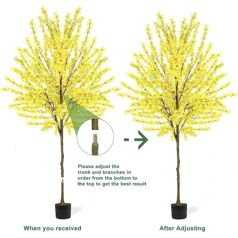 6FT Tall Artificial Winter Jasmine Tree, Fake Tree for Home Office Decor, Yellow