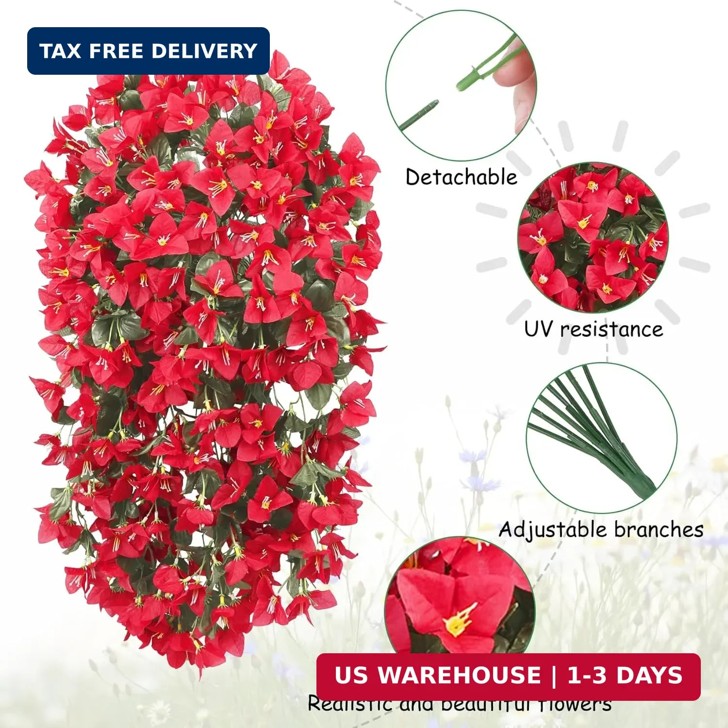 Ouddy Decor 3 Pcs Artificial Hanging Flowers Fake Hanging Bougainvillea Faux Pla
