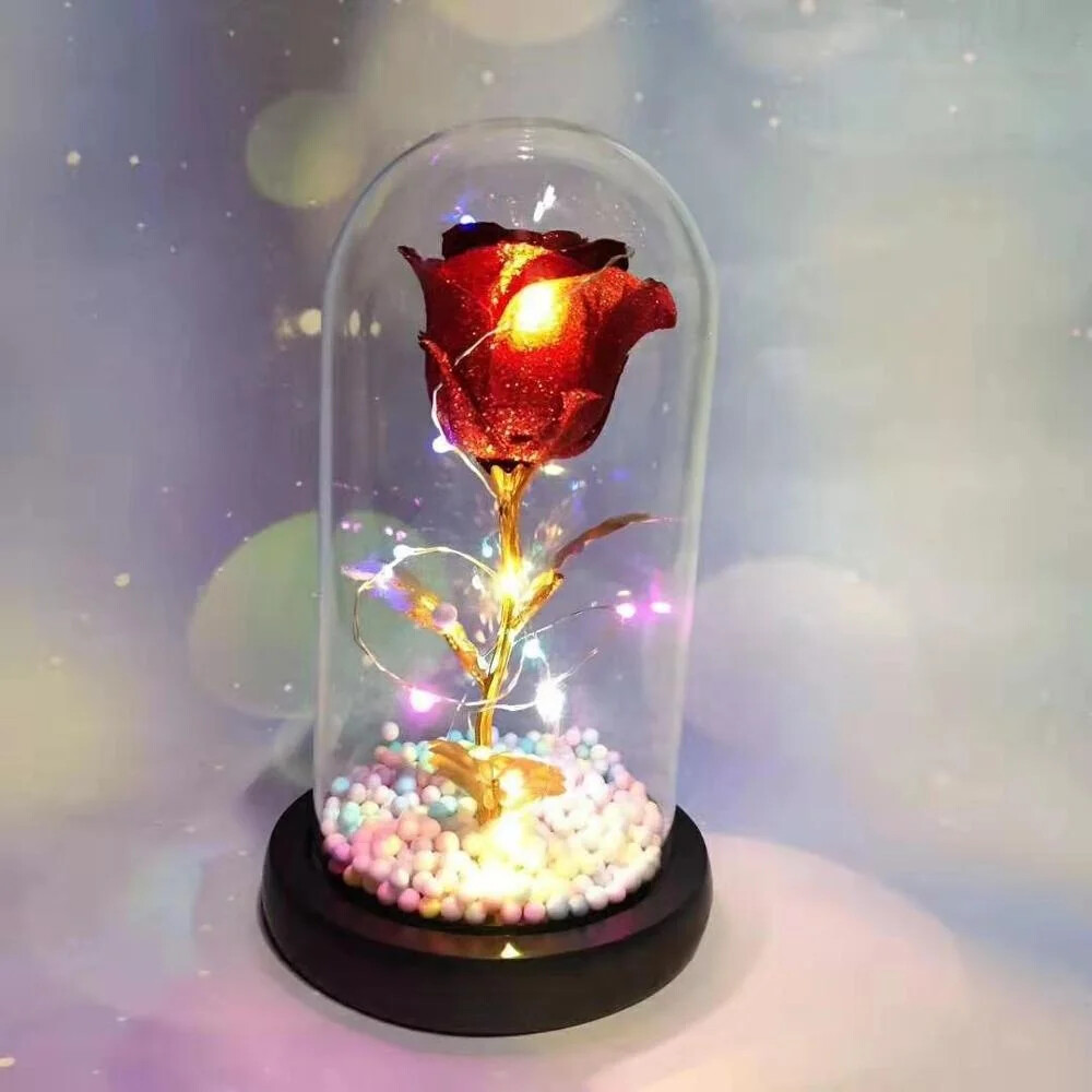 Wholesale artificial rose LED lighting, high-quality 24K rose glass cover