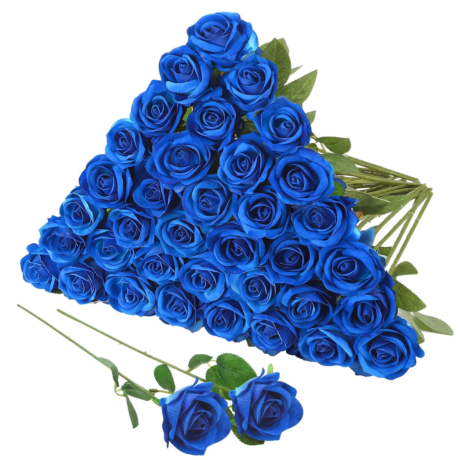 36 Pcs Velvet Texture Royal Blue Artificial Flowers Bridal Bouquet