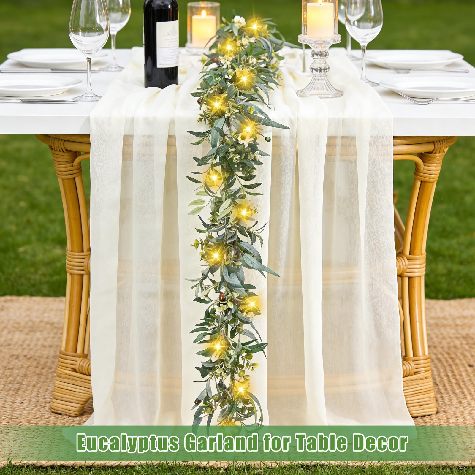 Olive Garland with Lights – 6 Ft Eucalyptus Garland with Timer 30 Fairy Light…