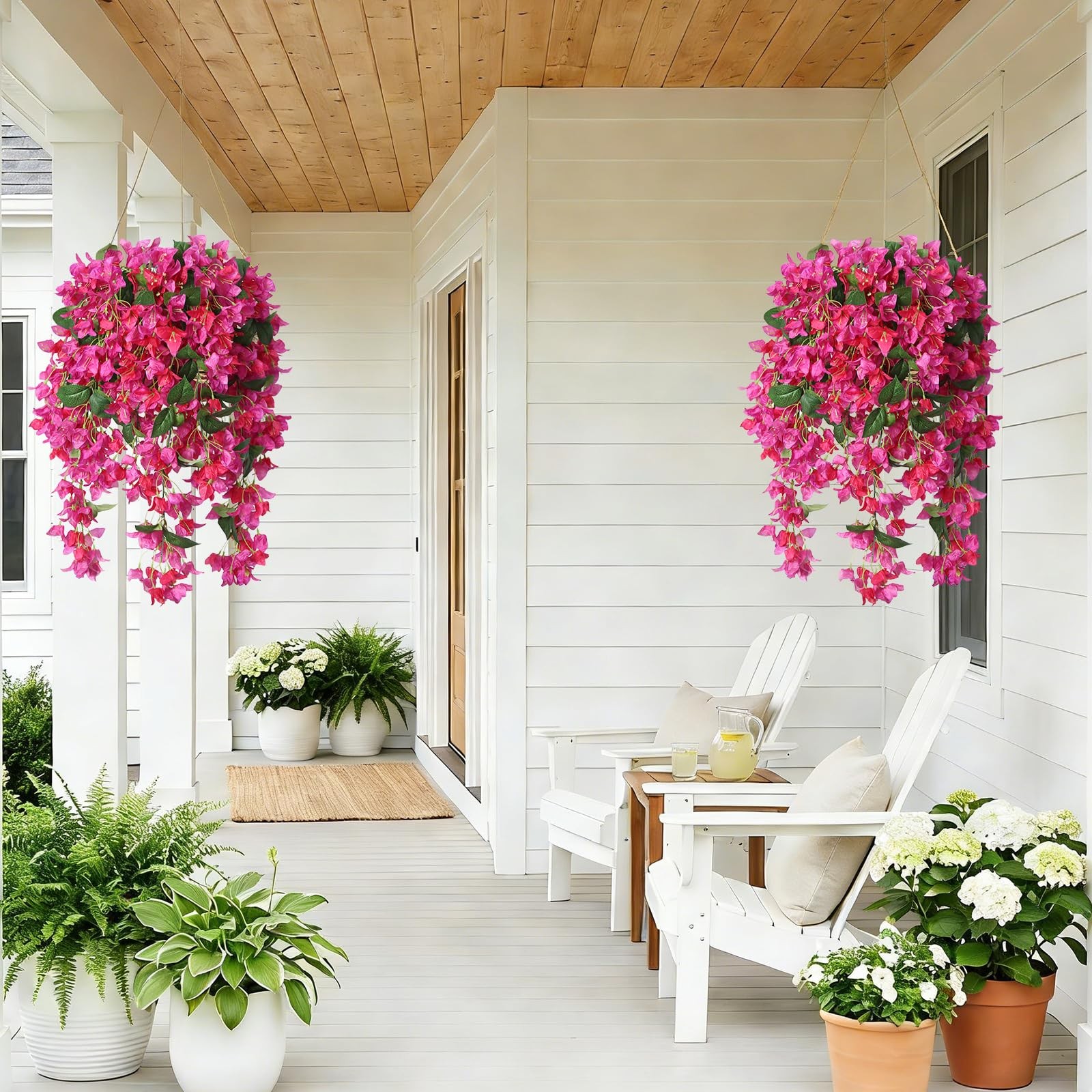 2Pcs Artificial Bougainvillea Hanging Flowers for Outdoor, 30in Silk Faux Pla…