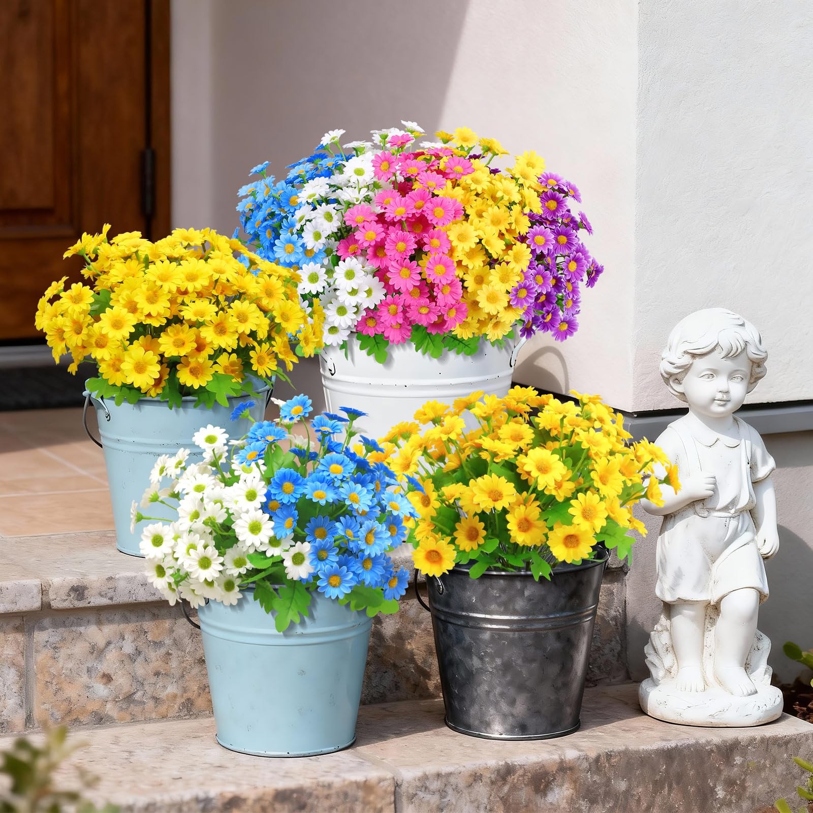 Fake Flowers, 12 Bundles Yellow Daisy Flowers, Uv-Resistant Artificial Outdoo…