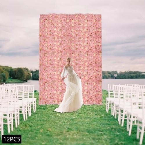 3D Flower Wall Panel-12pcs Artificial Flower Wall Background Silk Rose Mat