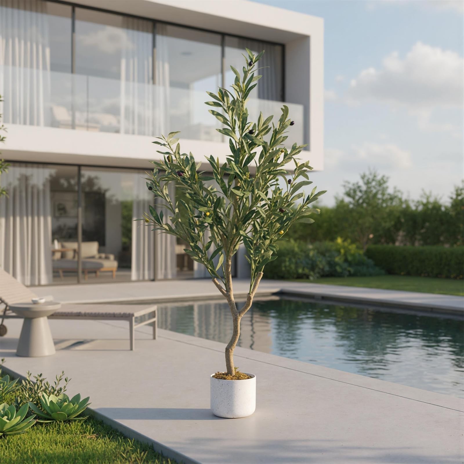 4FT Artificial Olive Tree Realistic Faux Tree Tall Fake Floor Plant w/pot Fruit