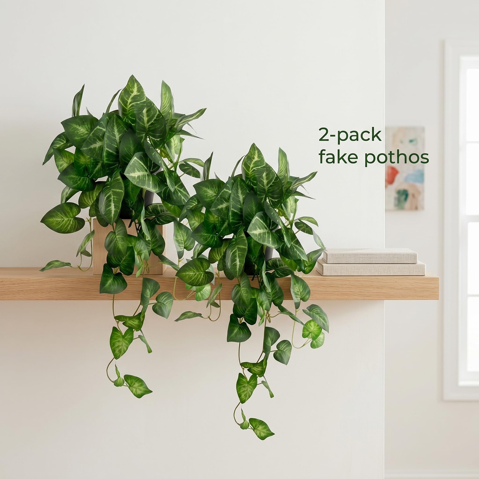 Artificial Pothos Hanging Plant 25in 2 Pack Faux Ivy Vines with Pots