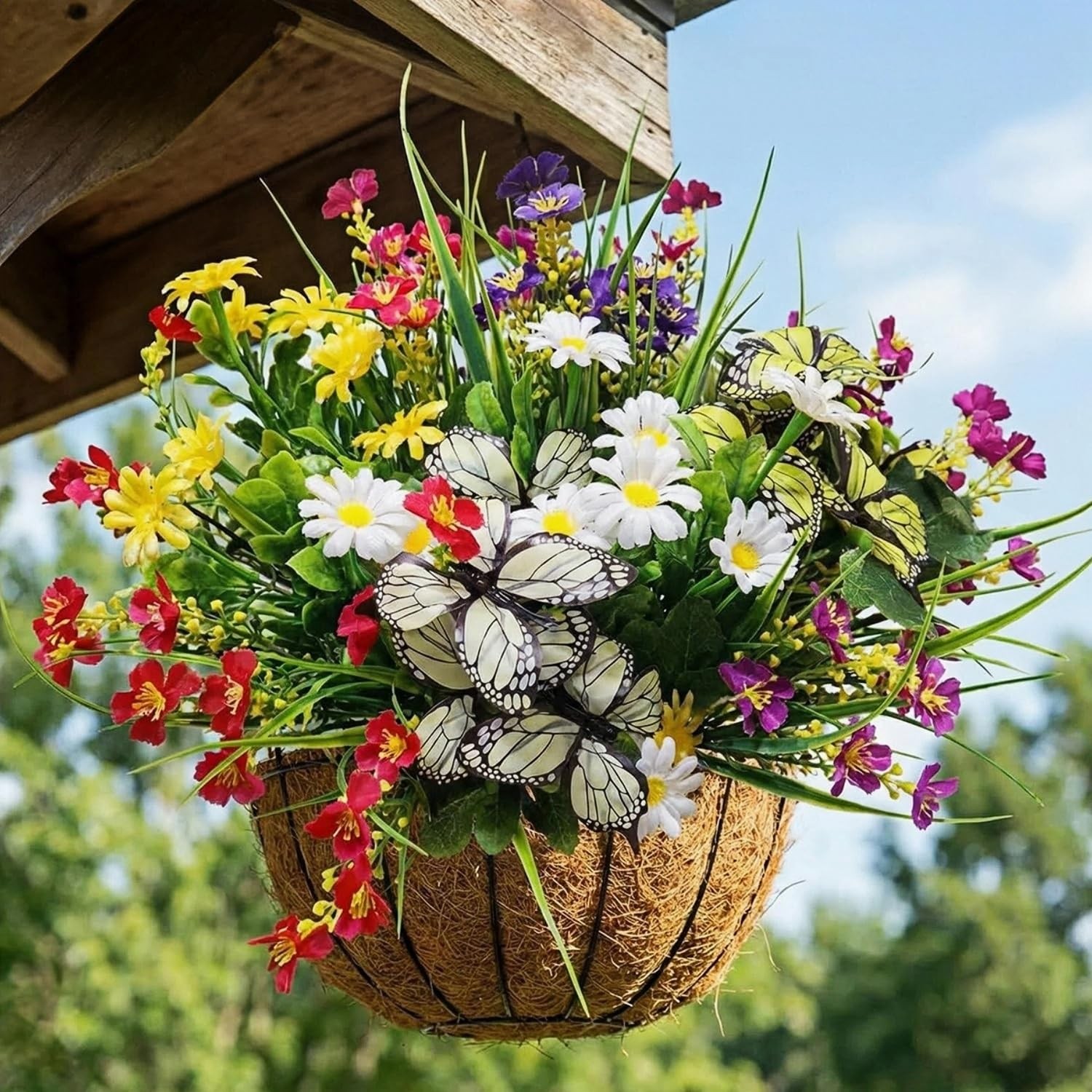 Artificial Flowers for Outdoor, 12 Bundles UV Resistant Faux Silk Daisy Flowe…