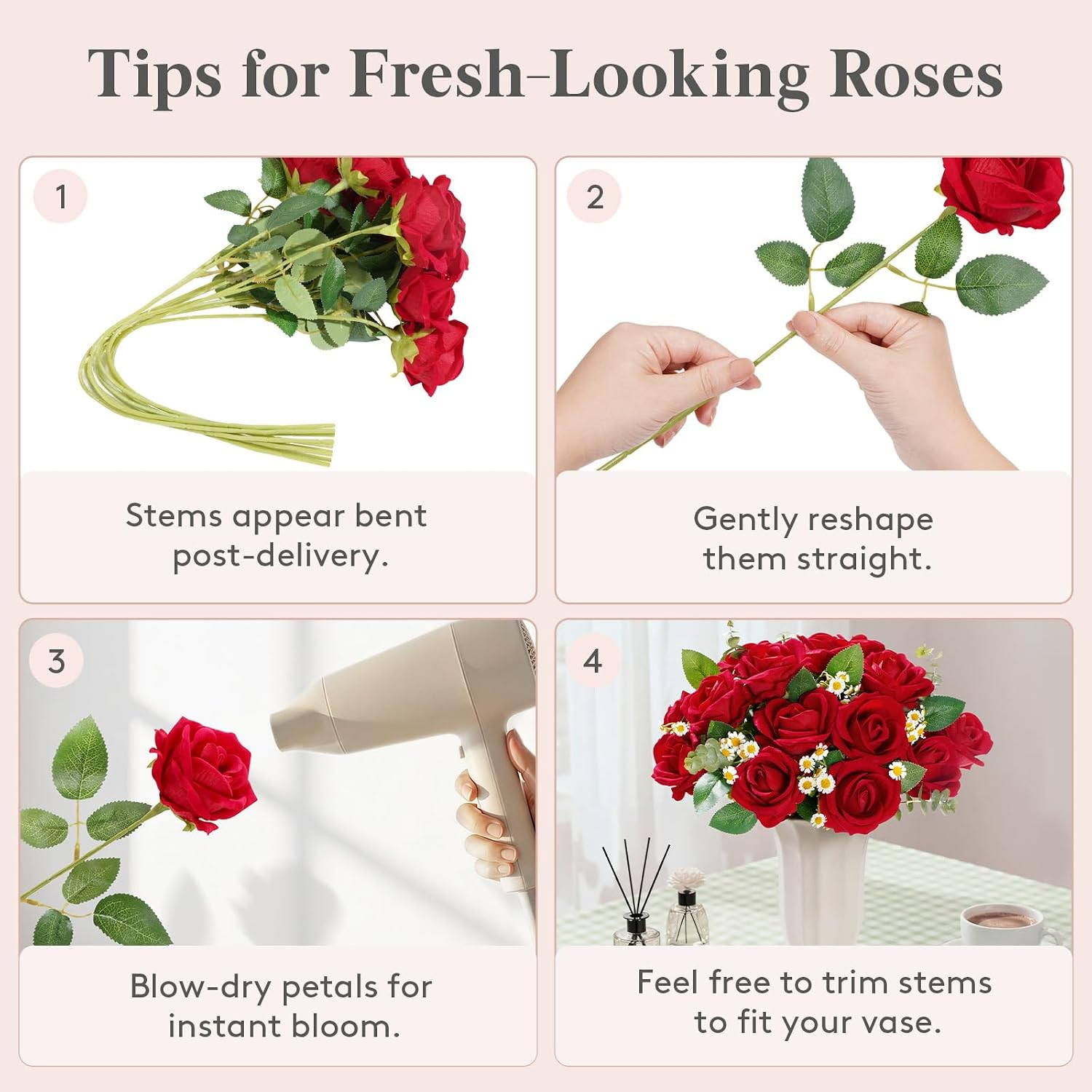 Classic Red Artificial Roses Flowers, Faux Long Stem Silk Roses Bulky for DIY We