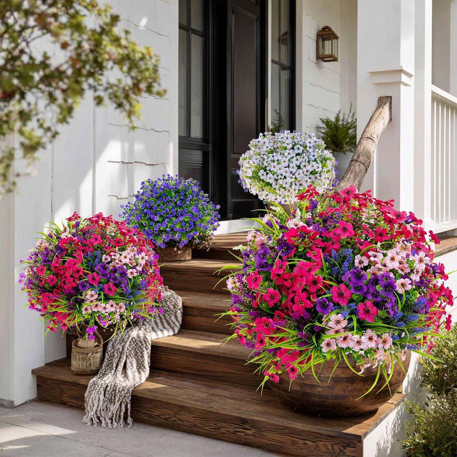 Vibrant UV Protected Faux Flowers – 16 Bundles for Elegant Outdoor Spaces