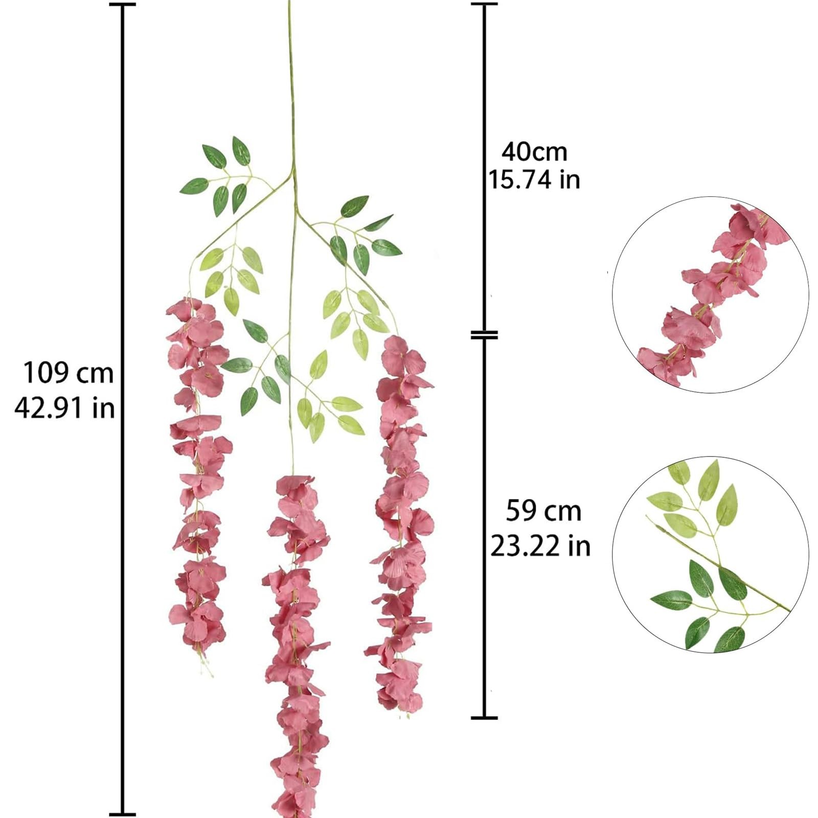 INSUNSIX 12PCS Artificial Wisteria Hanging Flowers 3.6ft Dusty Pink Fake Hang…