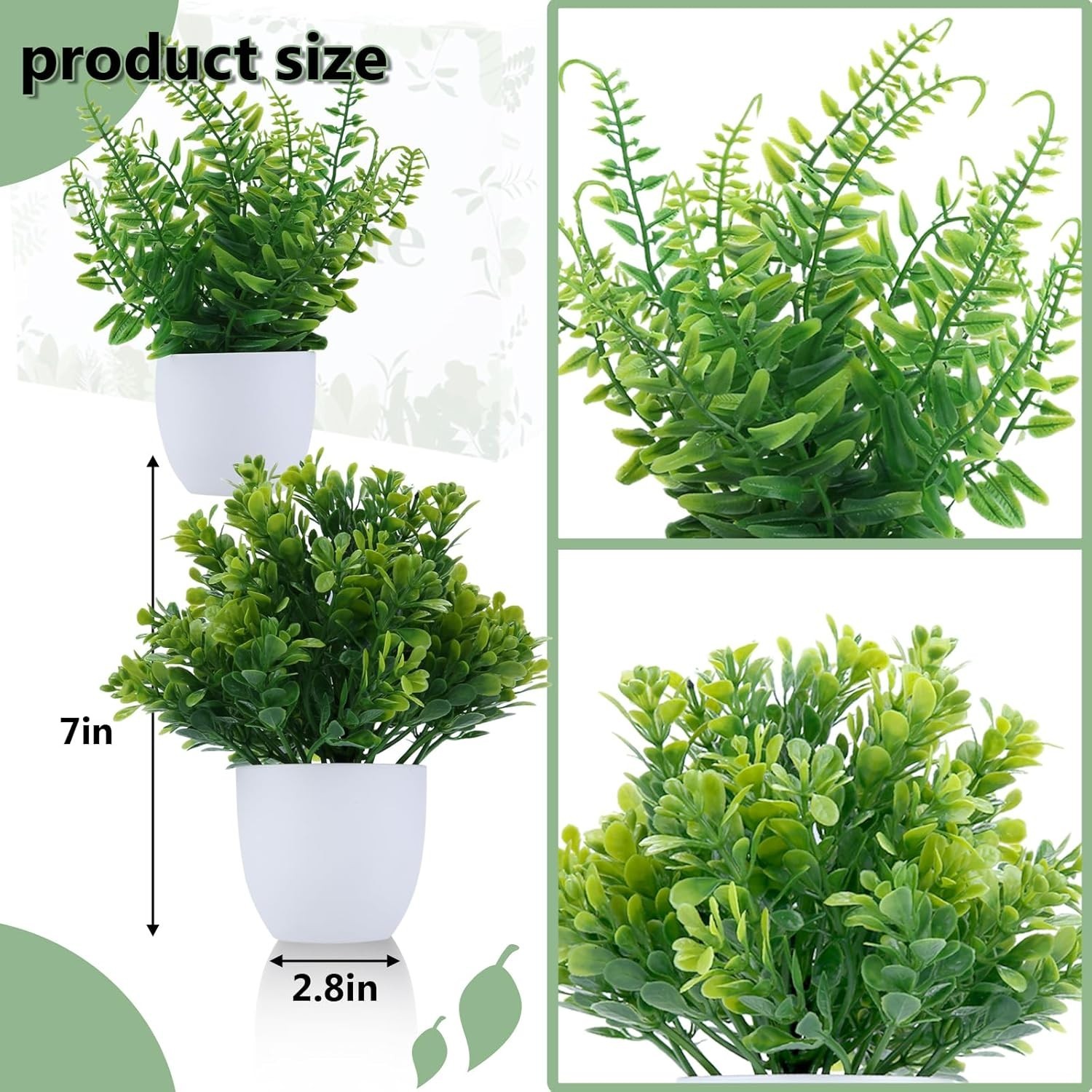 2 Pack Small Fake Potted Plants for Home Decor Faux White-2 Pack