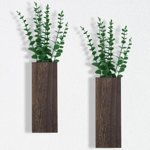 2 Pcs Wood Wall Planters,1.4”x3.3”x9.3”Farmhouse Wall Plant Pocket Vases