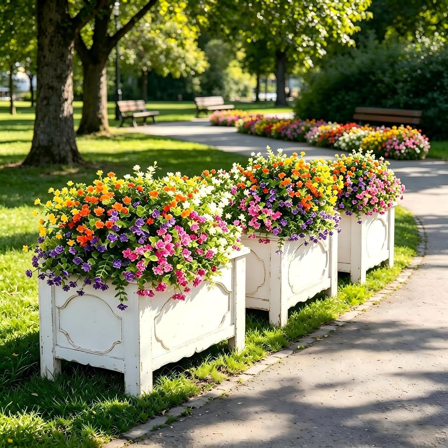 20 Bundles Artificial Flowers for Outdoors – UV Resistant Realistic Fake