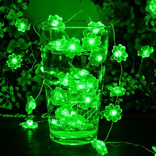 St Patricks Day Decorations 3D13Ft 50LED Shamrock String Light, St Green