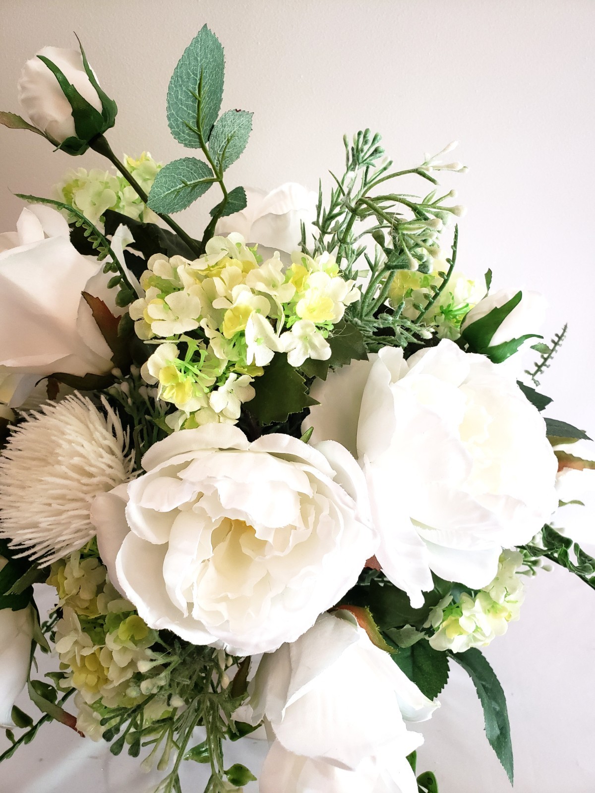 White Peony Rose Centerpiece, Neutral Floral Arrangement Faux Flower Table Decor