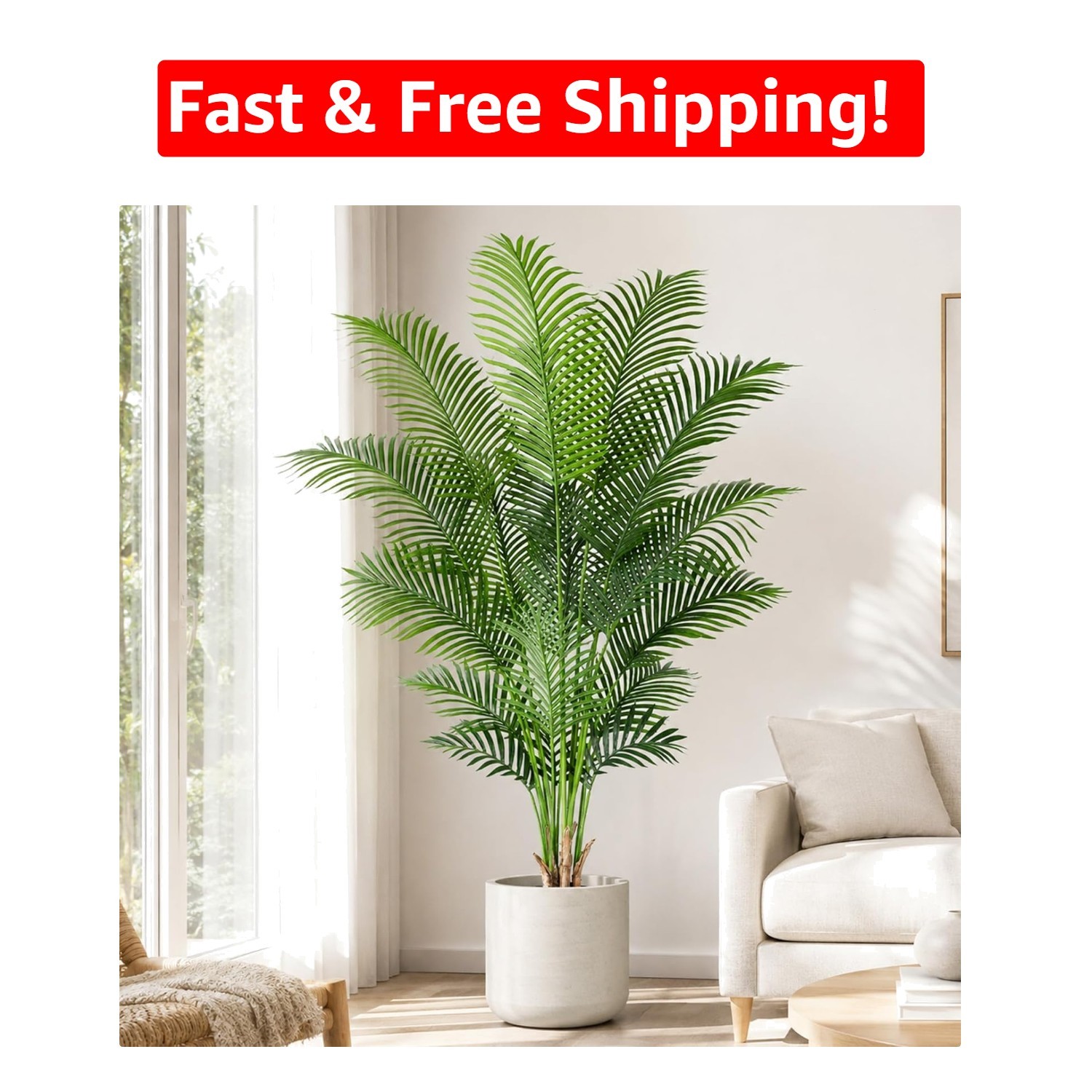 Realistic 6ft Tall Artificial Palm Tree – UV Resistant for All Seasons Greenery