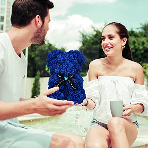Artificial Rose Flower Bear,Perfect Romantic Gift for Her, Valentine’s Sapphire