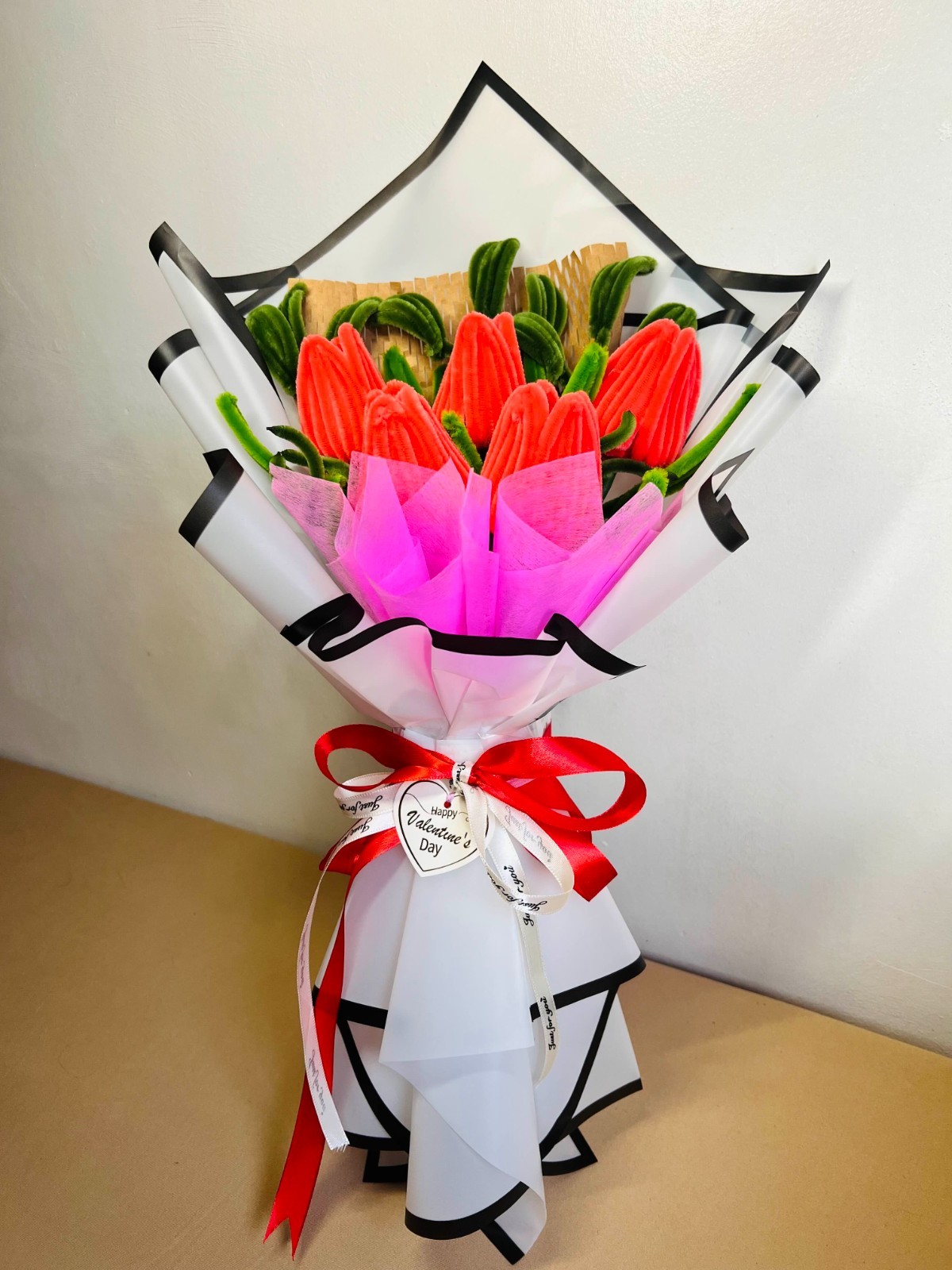 Gorgeous Tulip Fuzzy Wire Flower Bouquet, Pipe Cleaner Flower