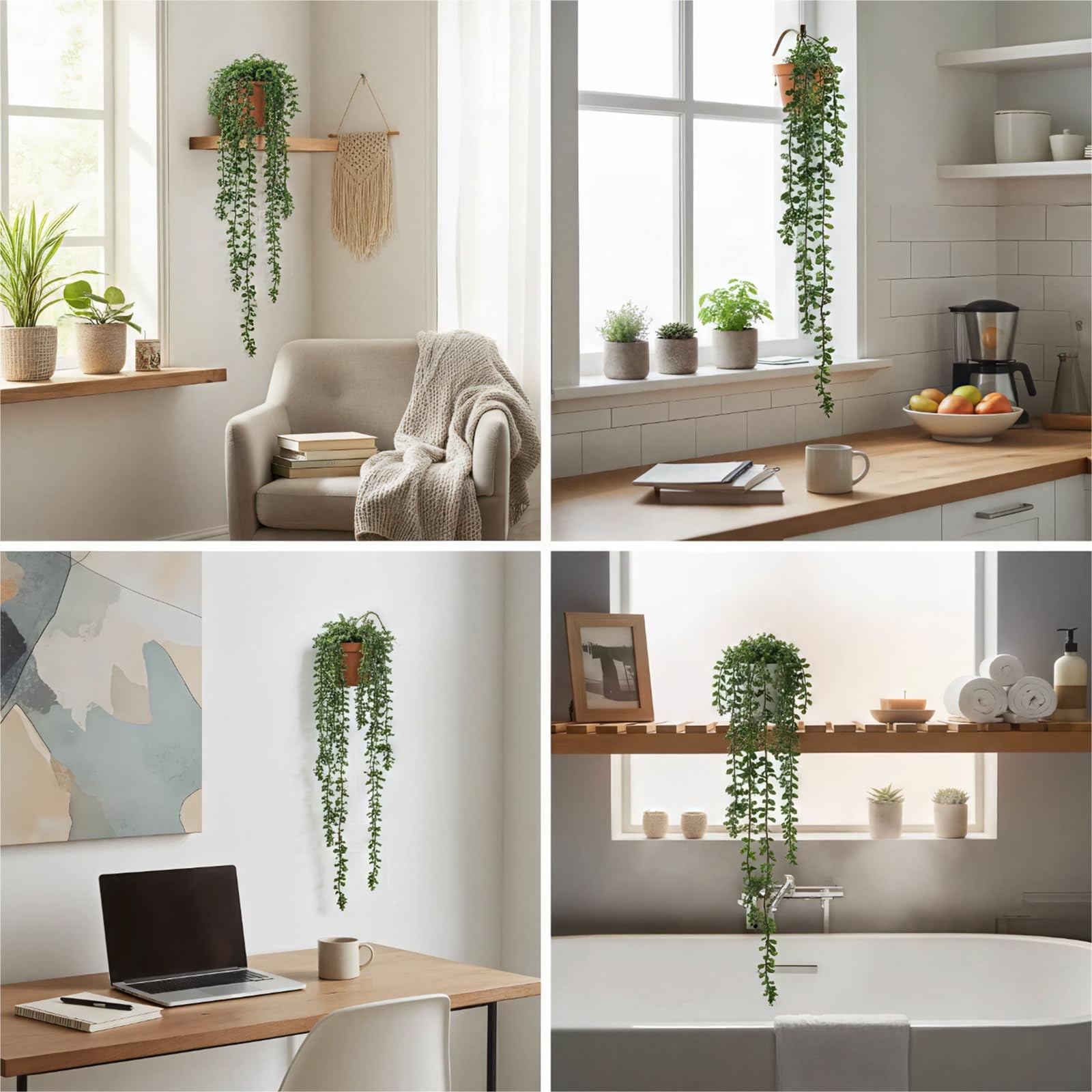 6pcs Fake Hanging Succulents Plants,String of Pearls Plant Artificial Greener…