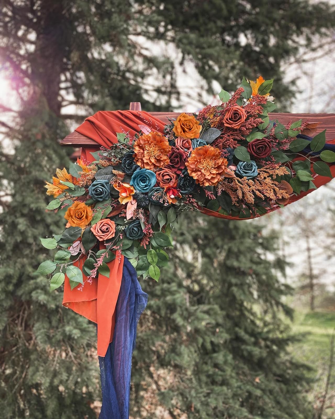 Artificial Roses Bouquet Box Set Fake Flower Wedding Decor Silk Teal Orange