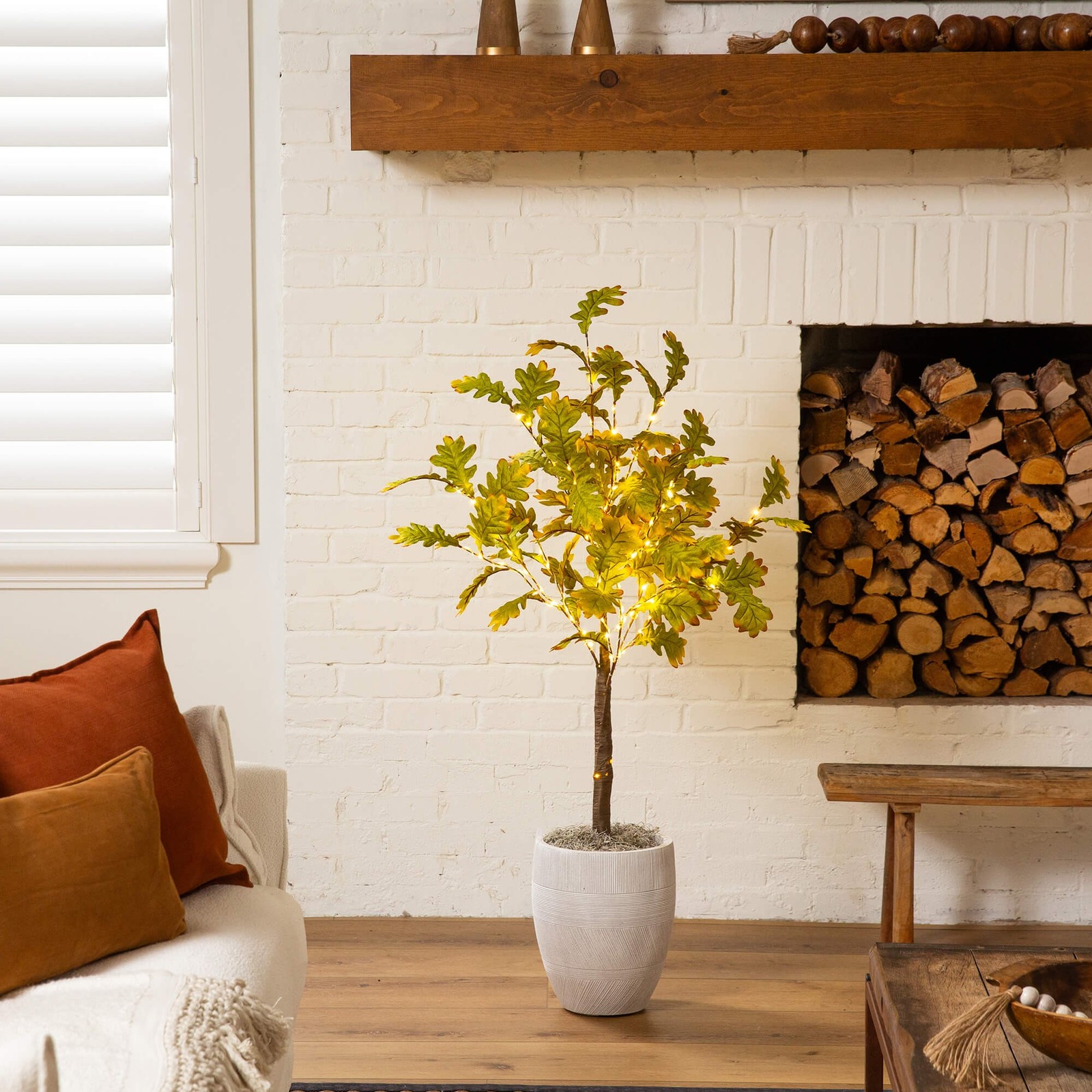 Nearly Natural 4ft Pre-Lit Green Autumn Oak Fall Tree w/ 150 Warm White LED
