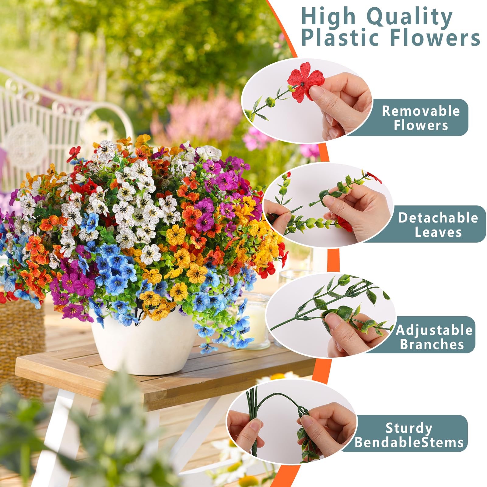 24 Bundles Artificial Flowers for Outdoors Indoor, 6 Colors Fake Flowers for …