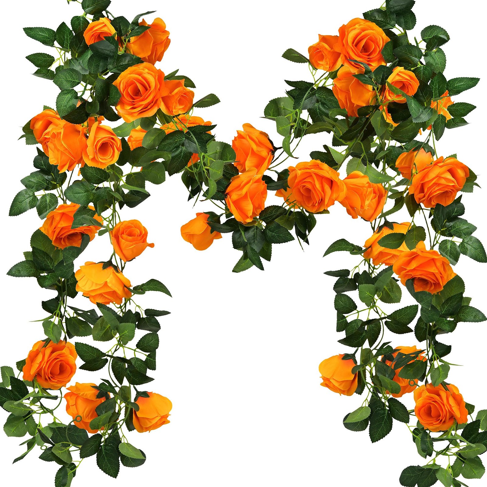 FiveSeasonStuff Warm Orange Artificial Rose Garlands, Four Separate Faux Flow…