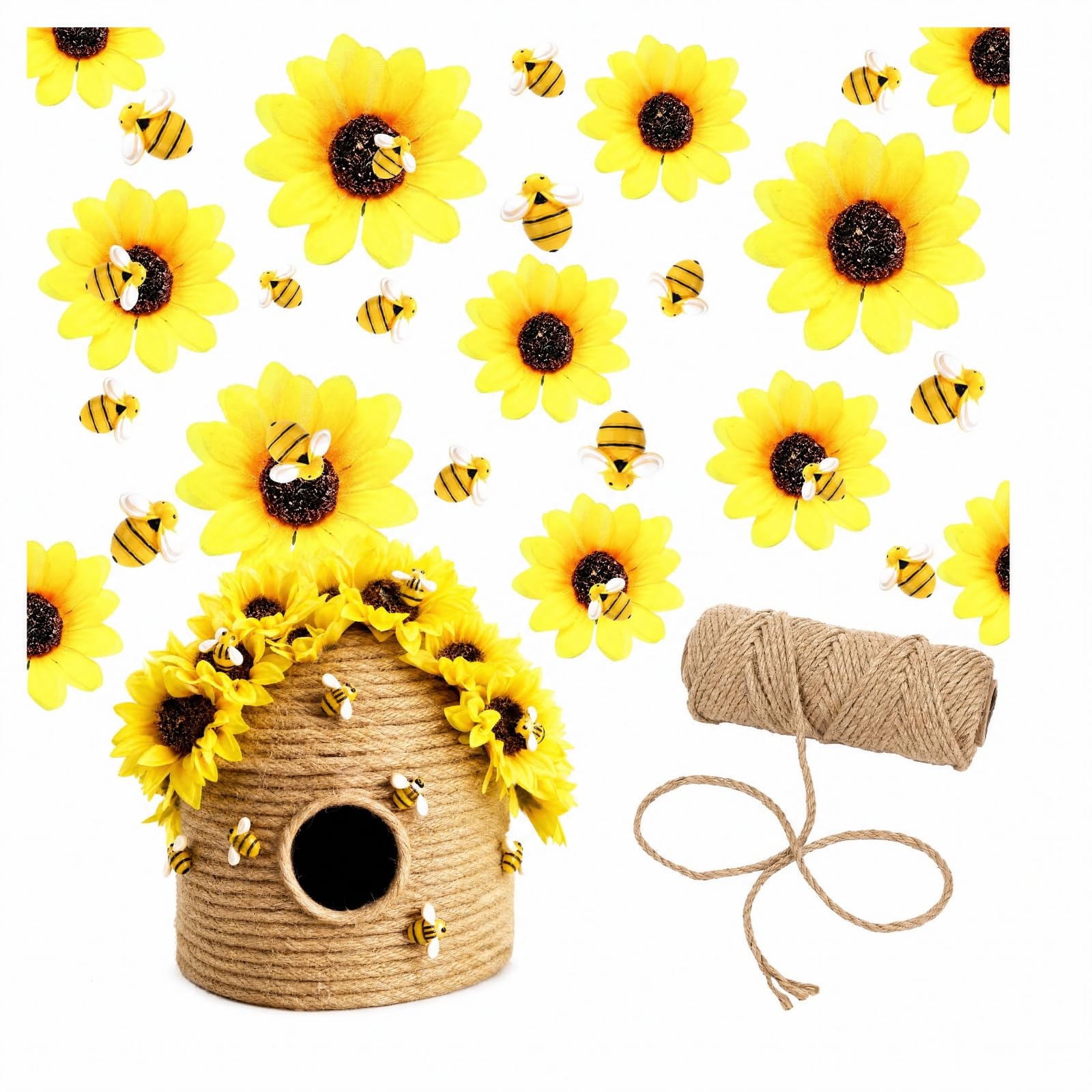 166 PCS Artificial Sunflower Heads Tiny Bees Silk Daisy Fake Flowers Craft Decor