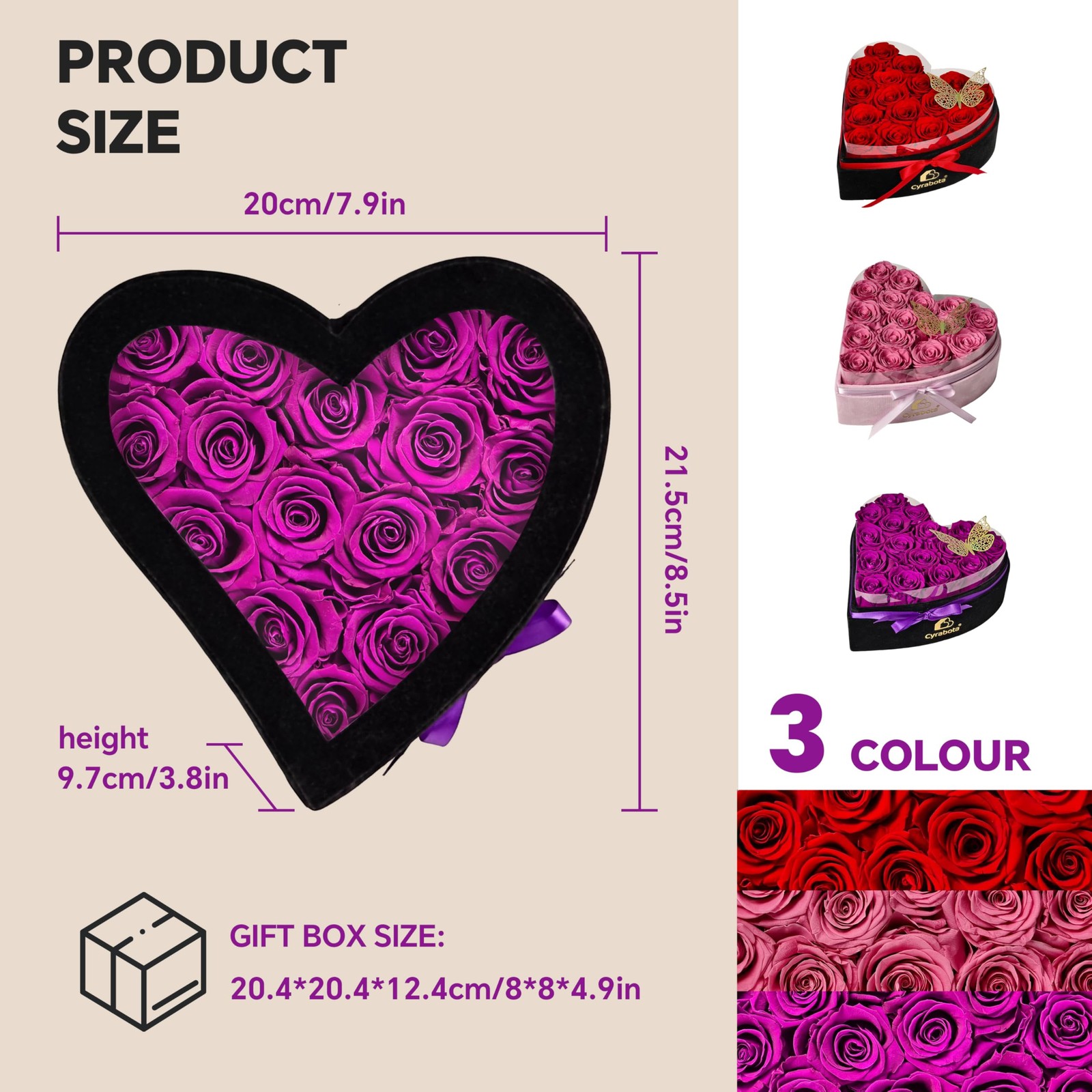 Cyrabota 16 Preserved Real Roses in Heart Shape Box, Forever Flowers Gift for…