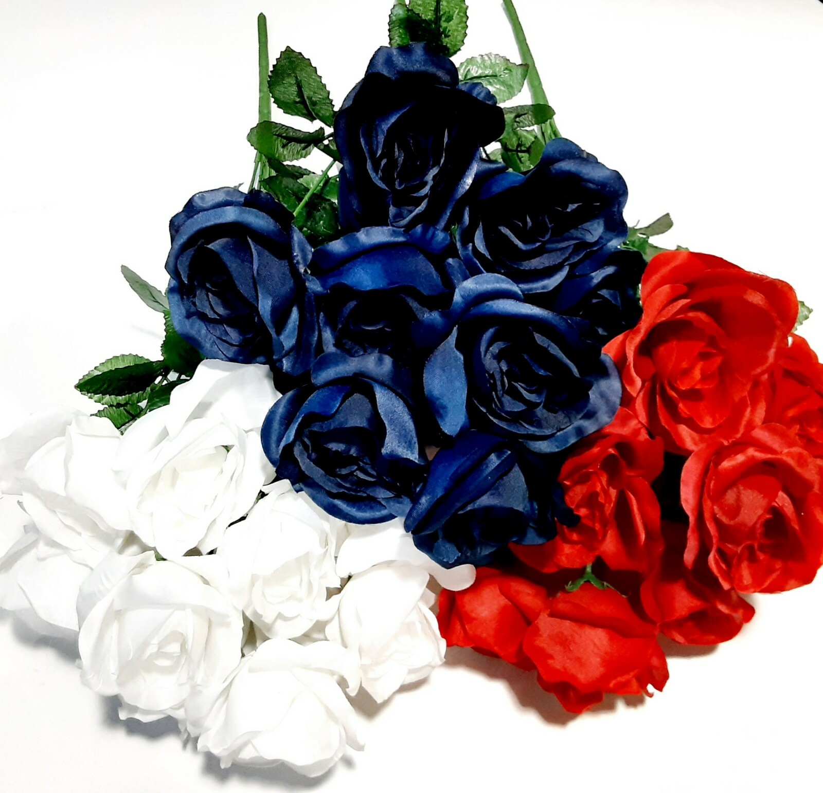 (3 Bushes) 36 Roses 20″ Bush USA Patriotic Red White & Blue Silk Flower Home US