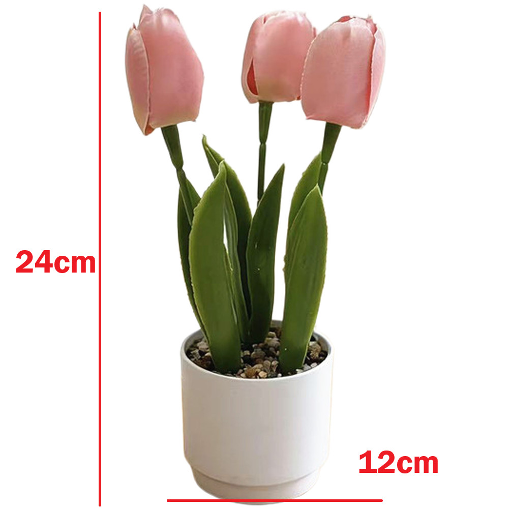 24x12x12cm Artificial Tulip Flower for Living Room Bedroom Shelf Decor