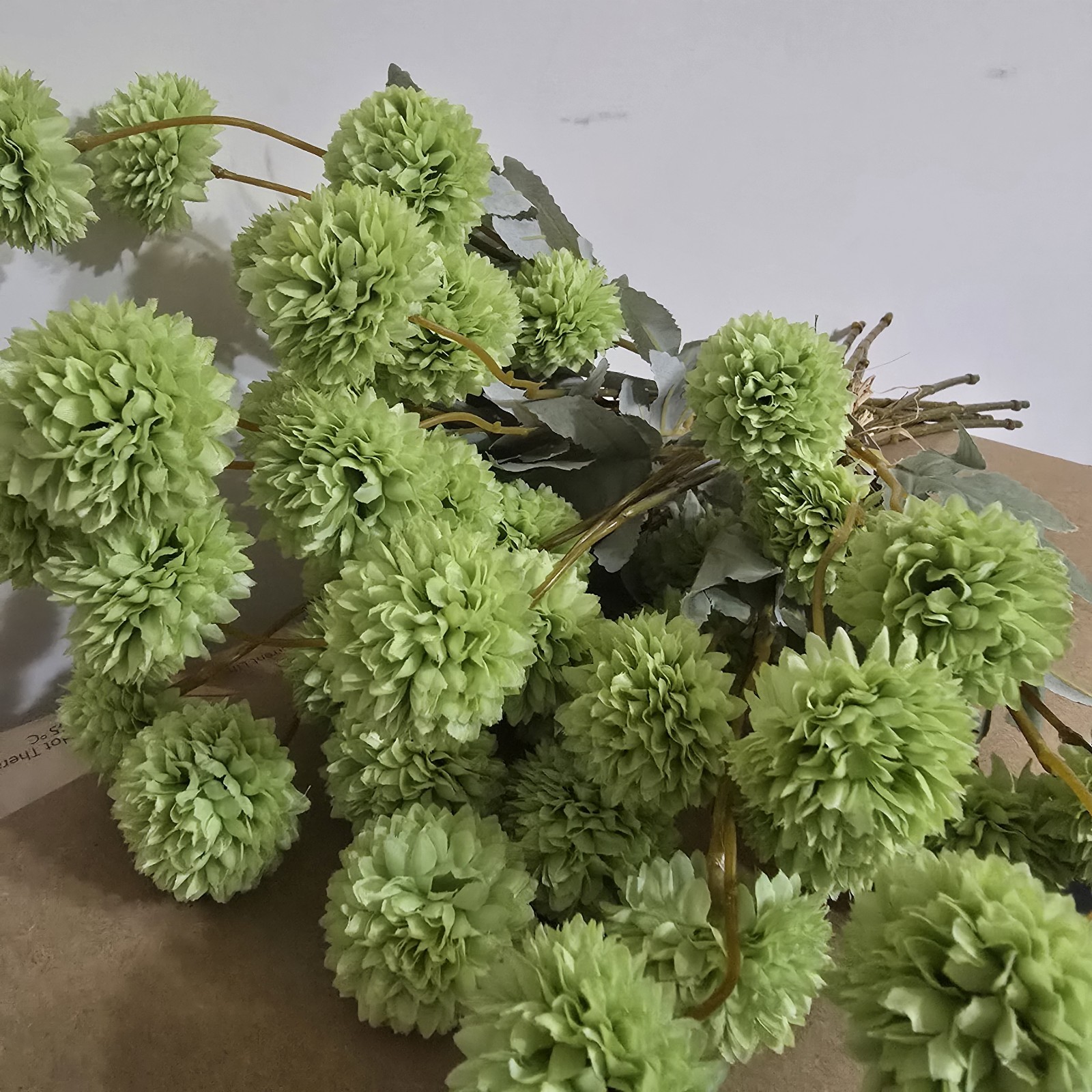 Green Pom Pom Mum Artificial Flowers 9 Stems – Unique Valentine’s Day Gift Decor