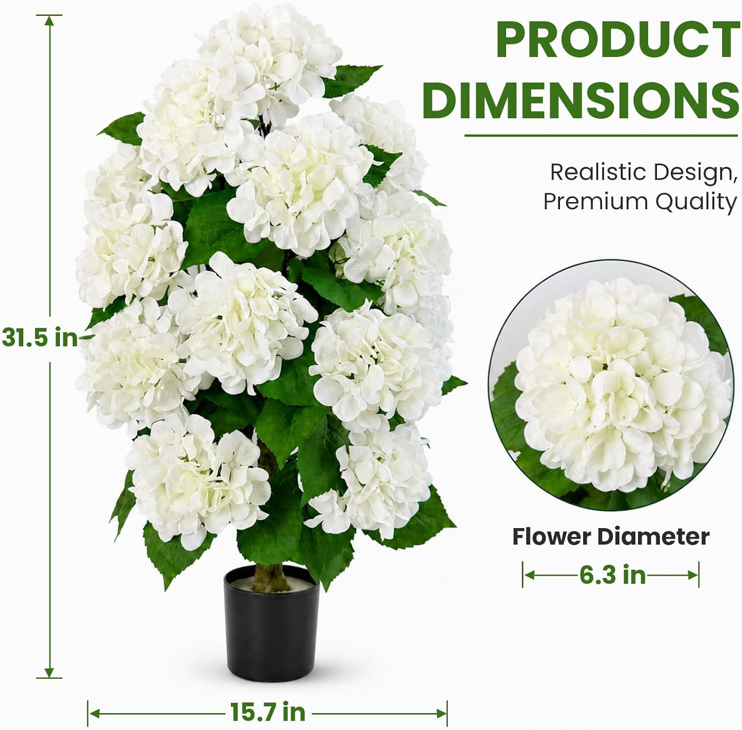 2 Pack Artificial Hydrangea Trees Potted, UV Resistant Faux Hydrangea Plant in P
