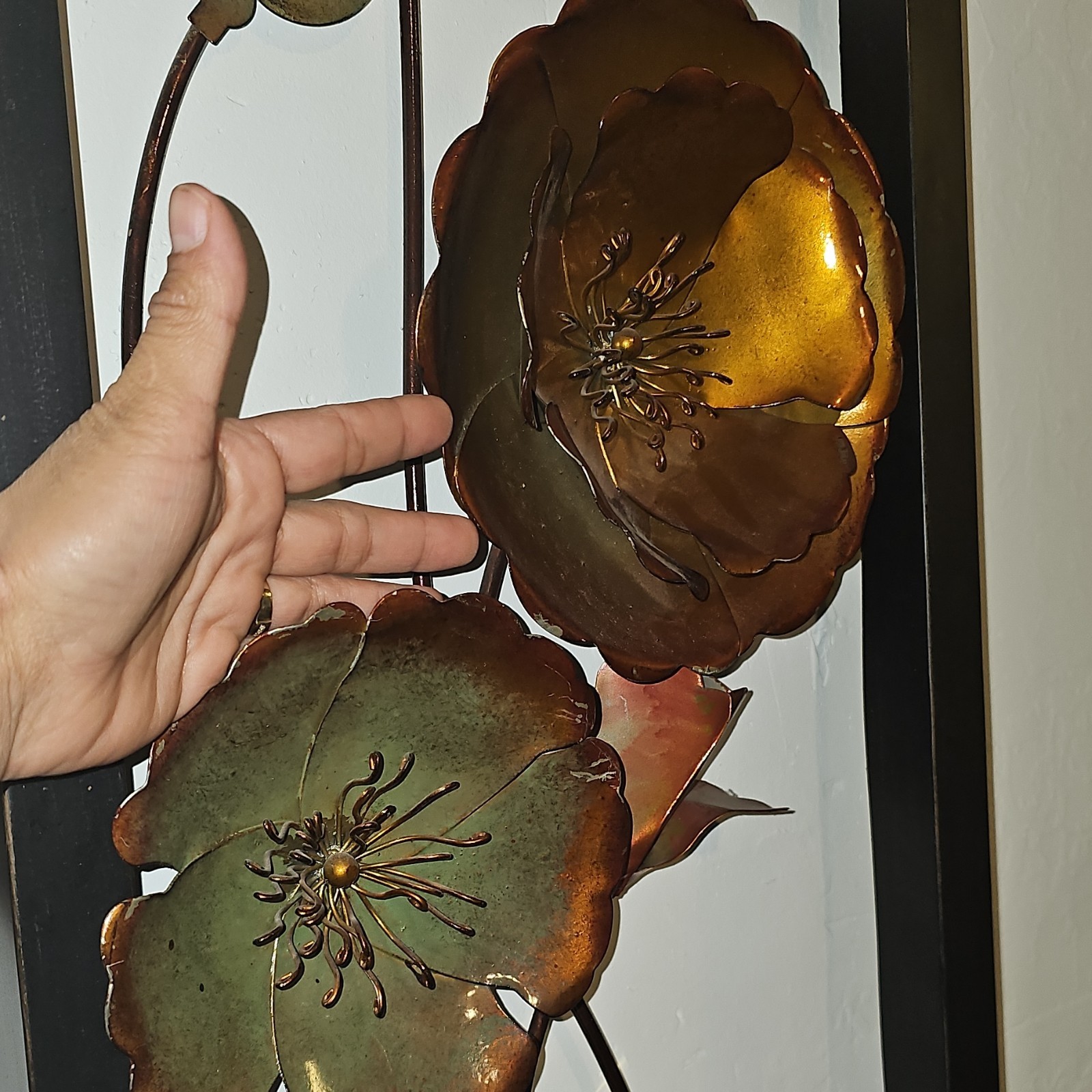 Metal Floral Wall Art Arrangement, Bronze Red Green Gold Black Flowers