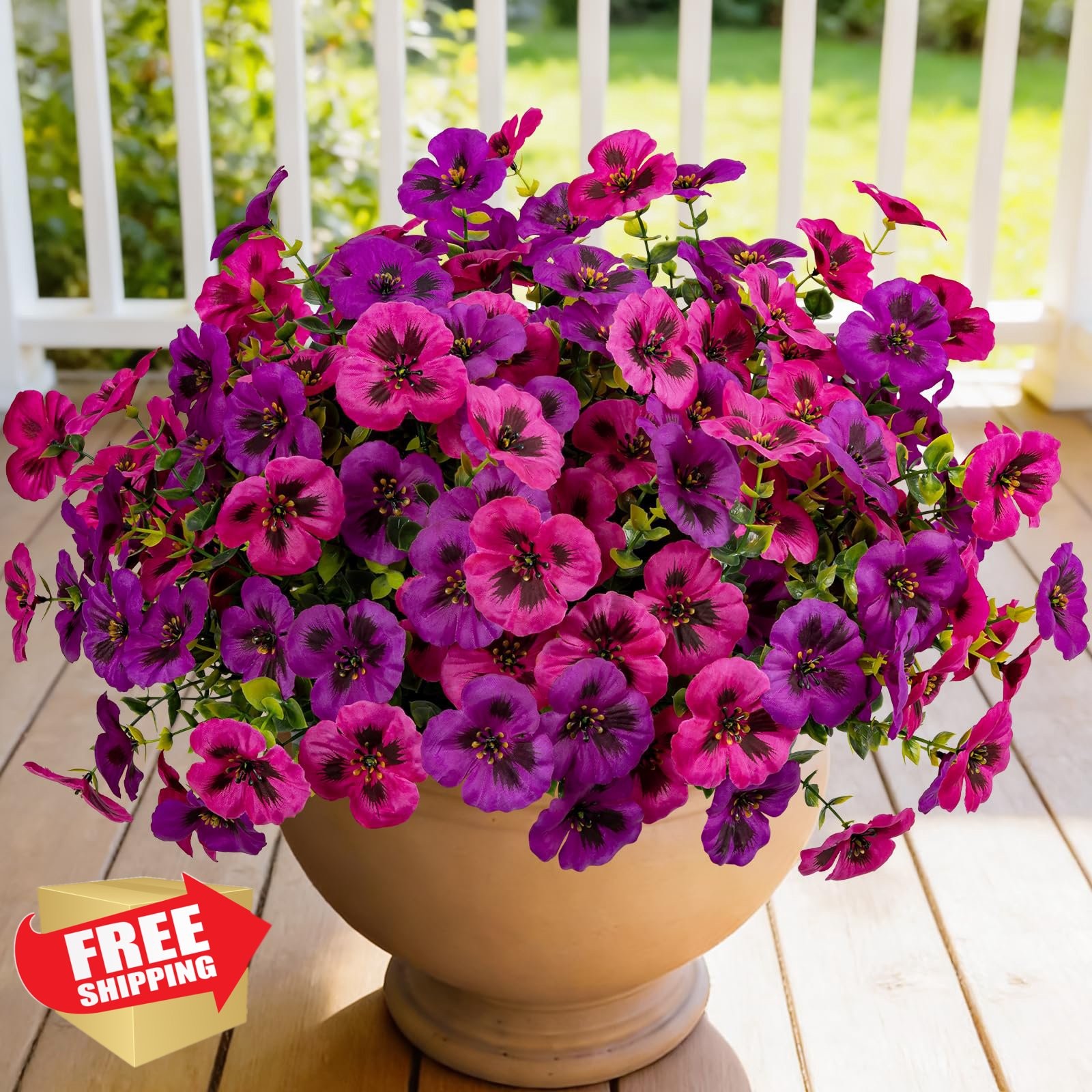StyleNest Light Purple Fuchsia Pansies, 12pc Outdoor Artificial Flowers