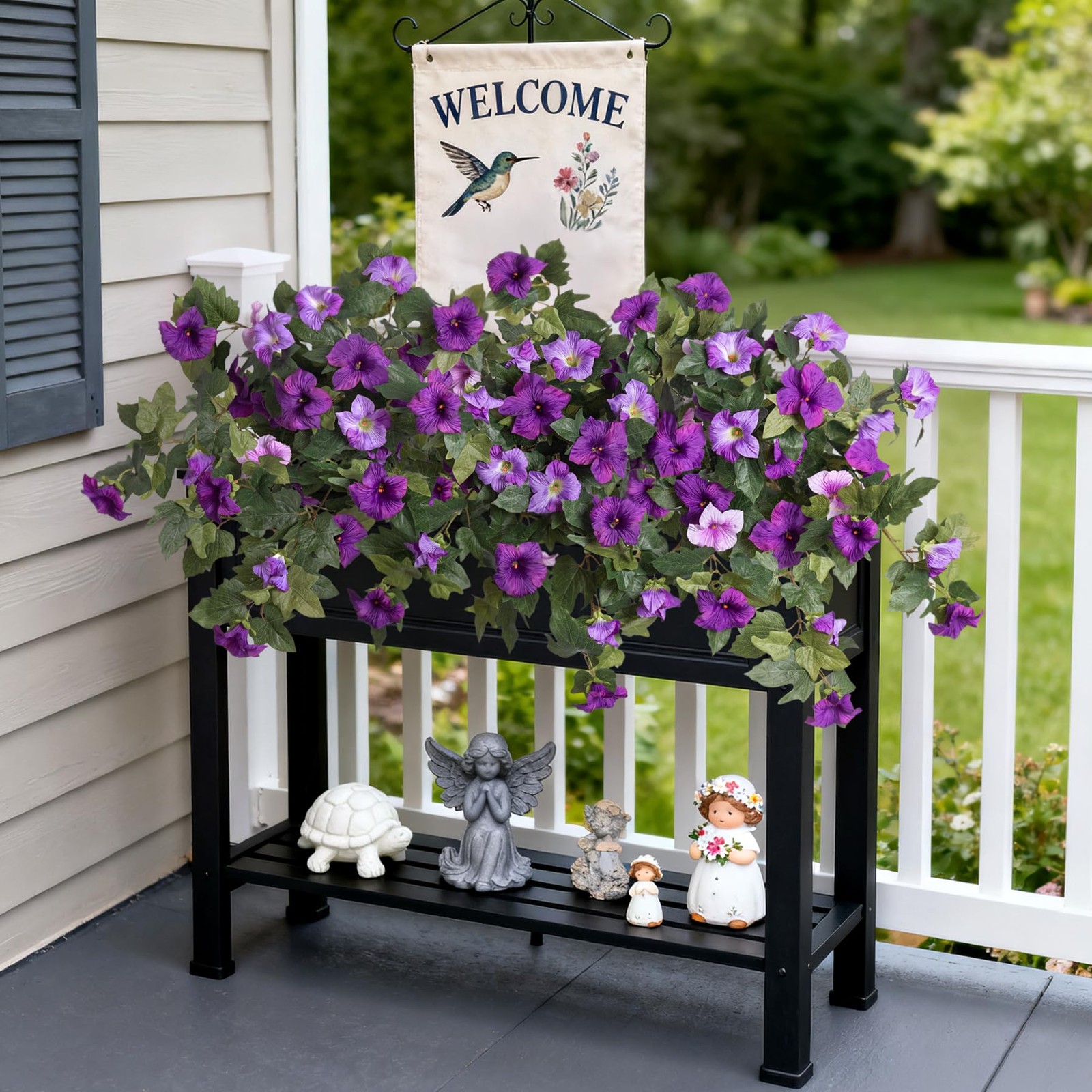 VGNQA 2PCS Artificial Petunia Flowers for Outdoors, Fake Flowers for Outdoor …