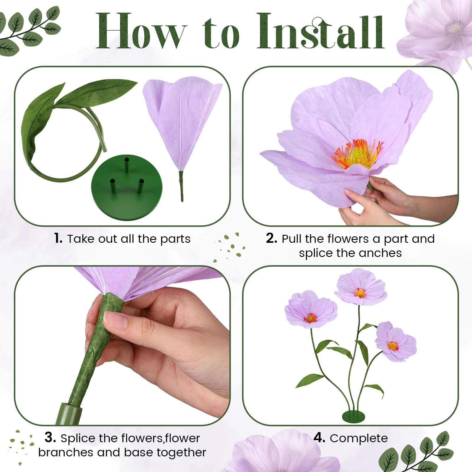 6ft Purple Giant Flowers for Decoration with Stand, Large Artificial Poppy, B…
