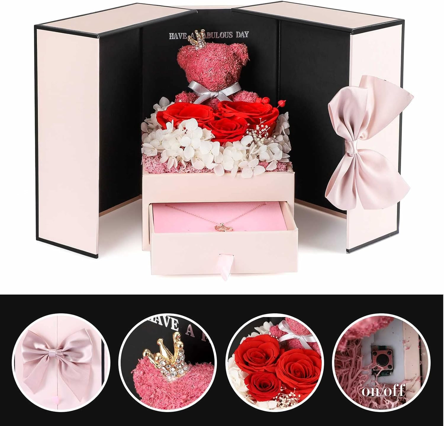 Valentine’S Day Romantic Gifts – Preserved Real Rose with I Love You Necklace in