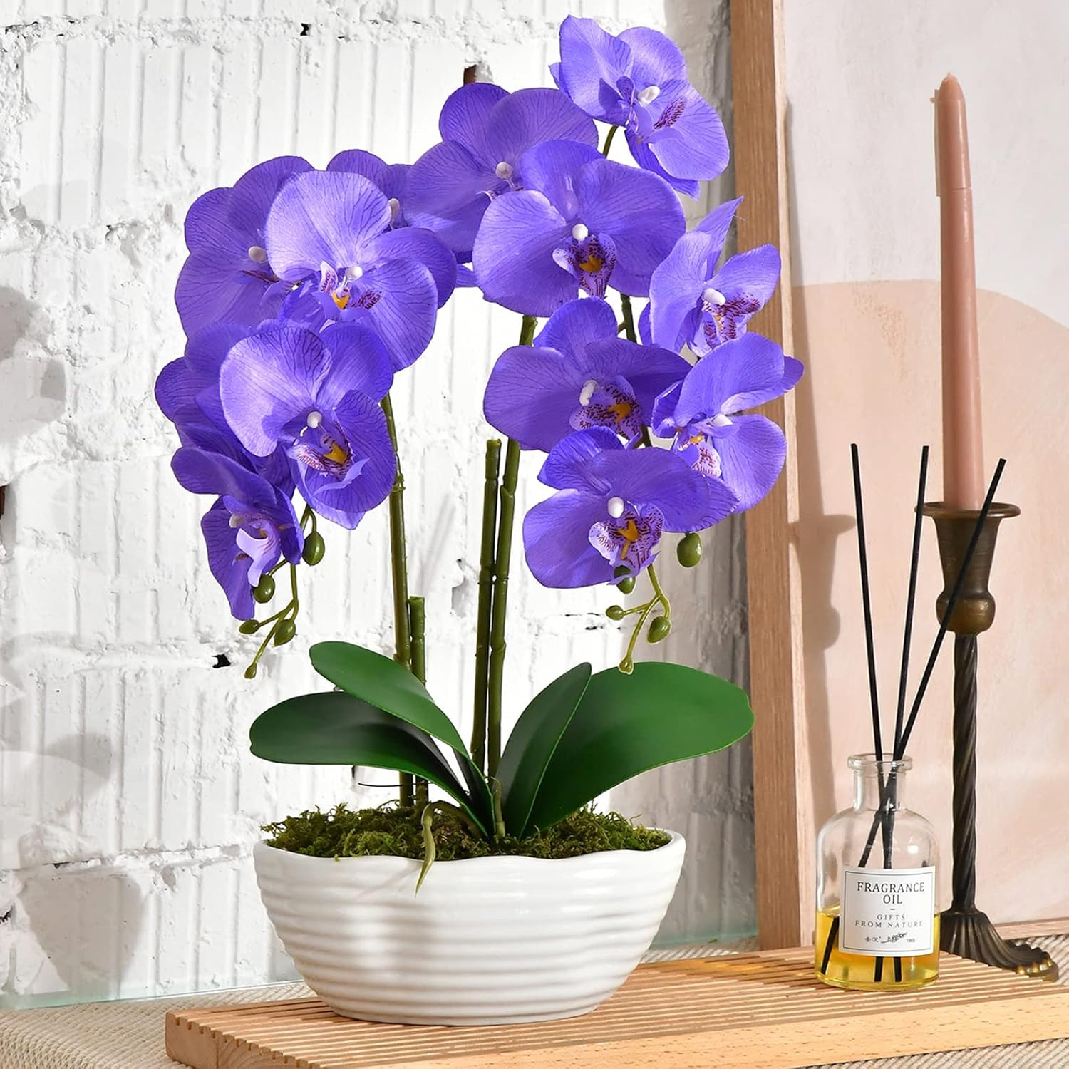 Large Artificial Potted Orchid Plant, Silk Flower Arrangement with Ceramics Vase