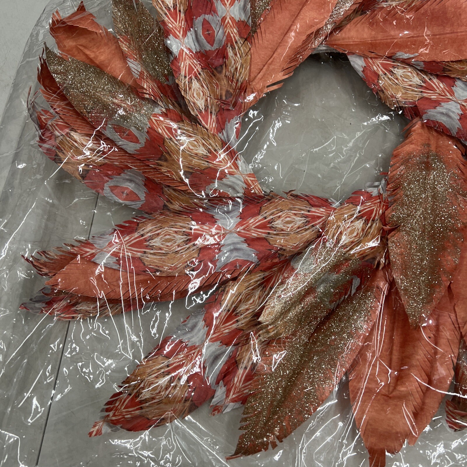 Lot Of 10 Dept 56 Coast Pacific Gold Watercolor Faux Feather Wreath Orange 24”
