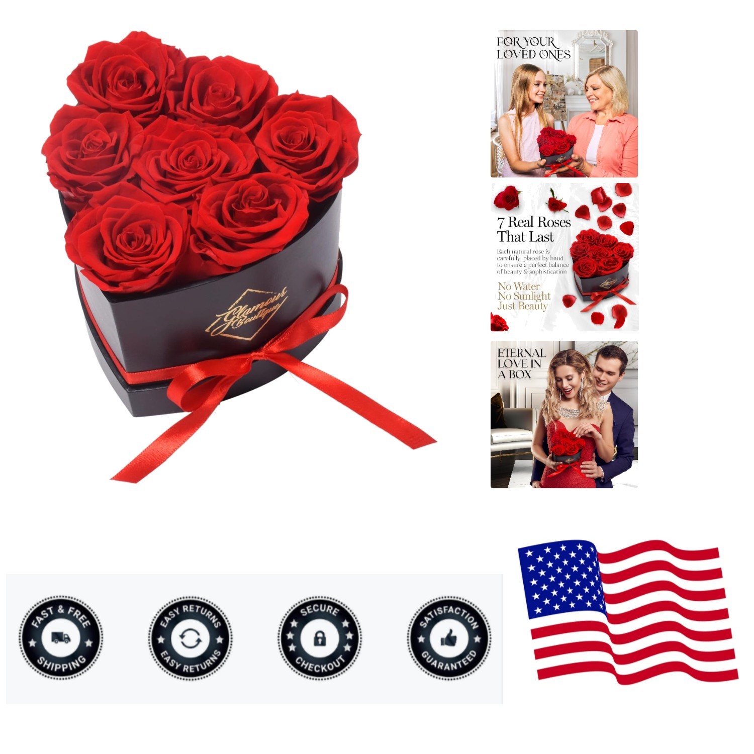 Eternal 7 Red Roses in Heart Box – Luxurious Gift for All Occasions