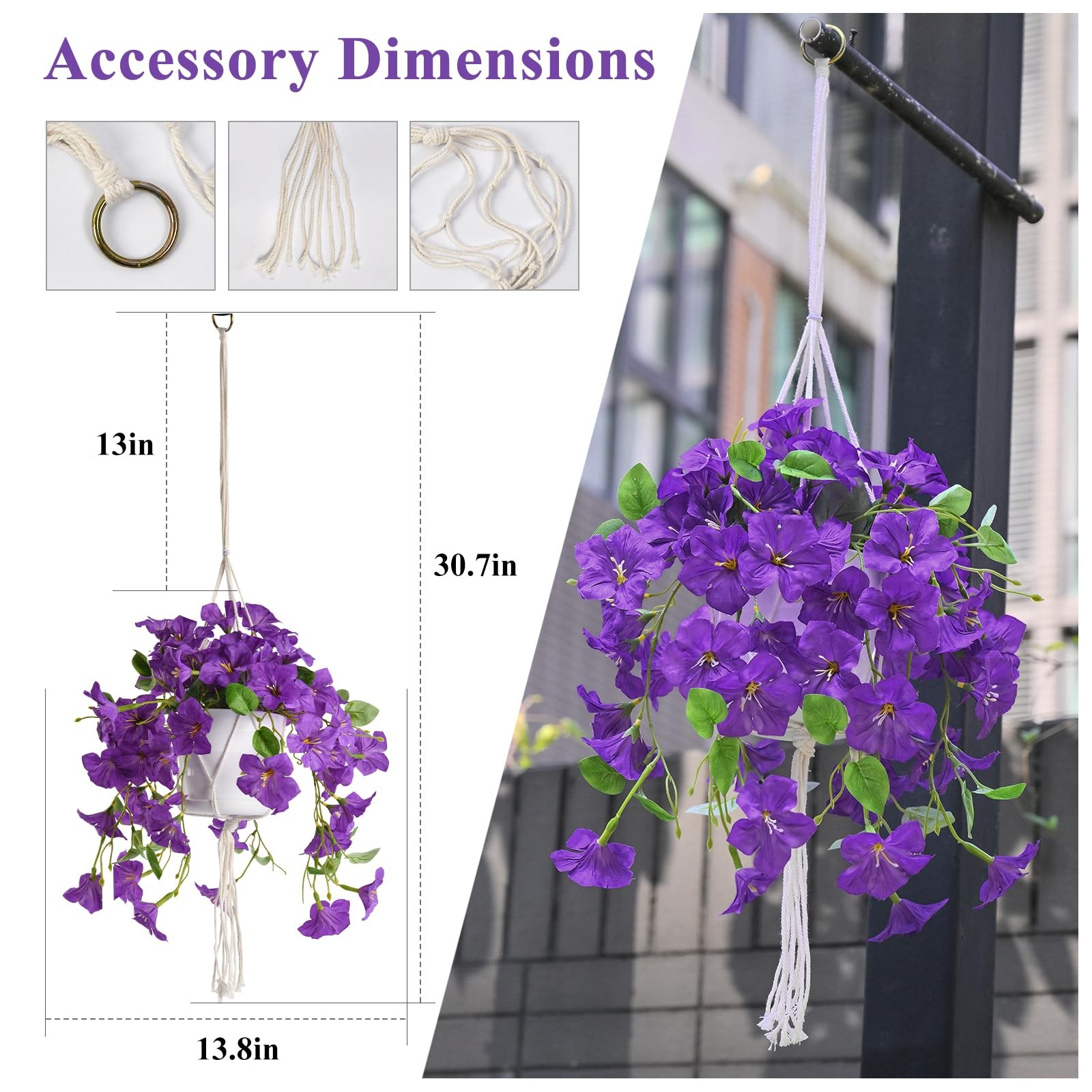 Artificial Hanging Flowers with Basket for Outdoors, 2 Pack UV Resistant Fake…
